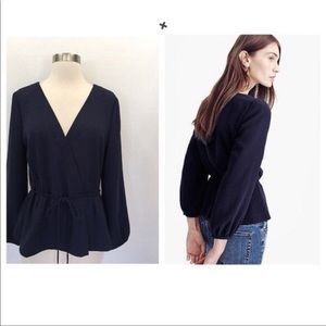 Navy J Crew faux-wrap top